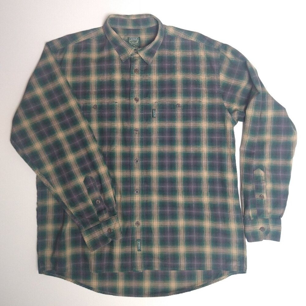 Aigle Button Shirt Top Plaid Check Flannel L/S Outdoors Business Casual France